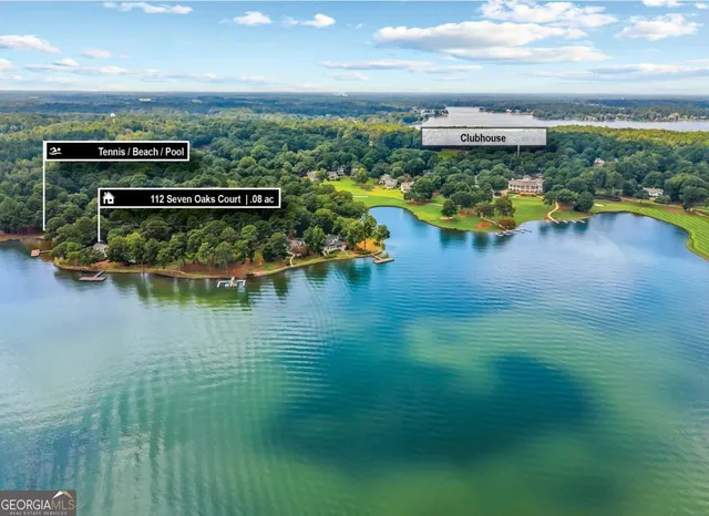 a view of a lake with a city