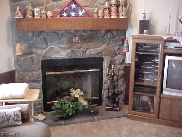 Wood burning fireplace.
