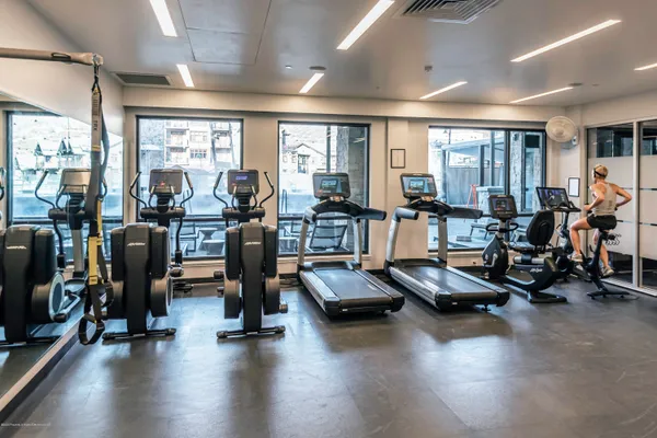 a view of a room with gym equipment