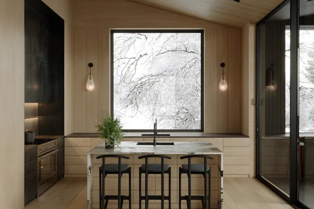 a view of chair and table in a room