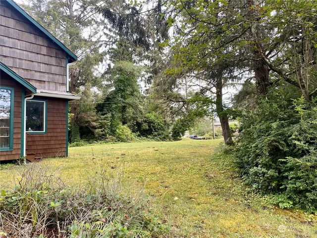 a view of a backyard of the house