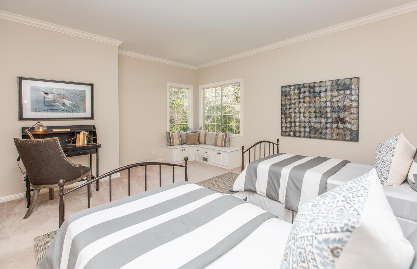 730 Chateau Drive Hillsborough, CA 94010 - Photo 36 of 48 a bedroom with a bed a couch and two windows