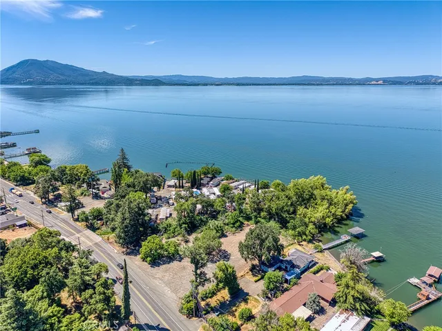 a view of a lake with a city