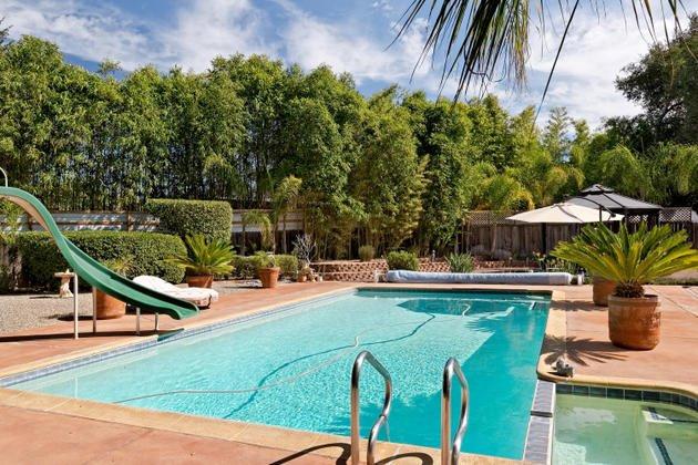 1732 South Rice Road Ojai, CA 93023 - Photo 24 of 28 a view of a swimming pool with a patio and a garden