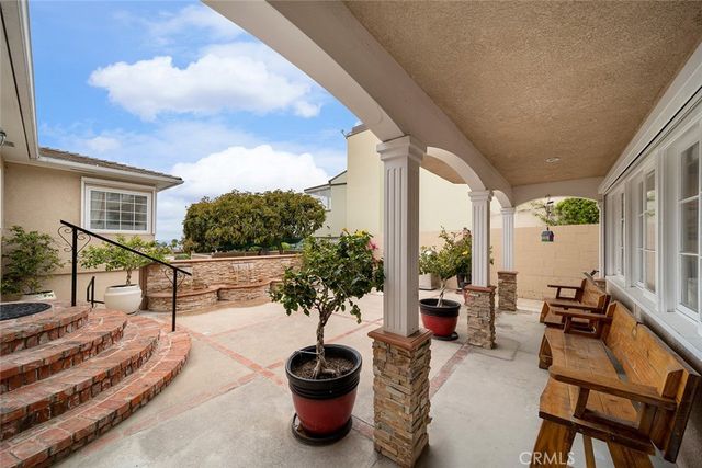 a building outdoor space with seating space