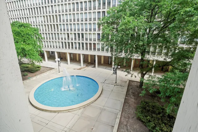an outdoor view with a swimming pool