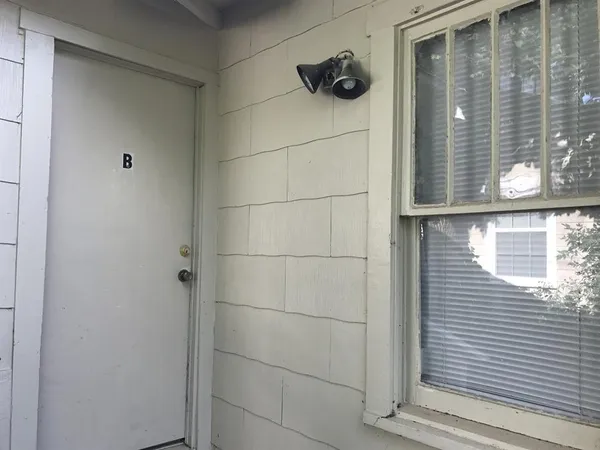 a bathroom with a window
