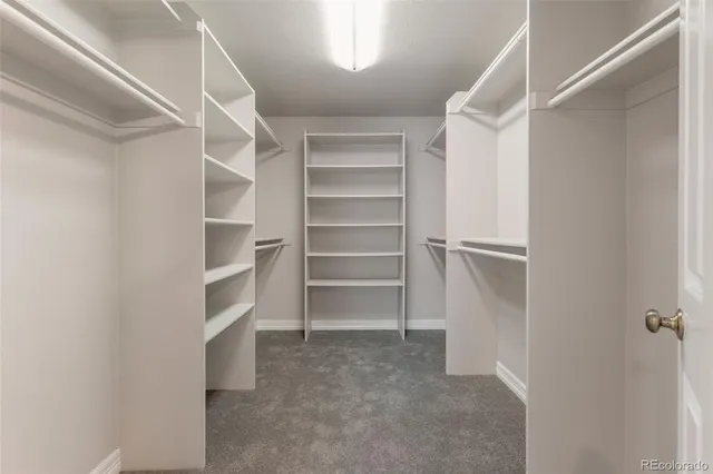 a view of walk in closet with empty racks