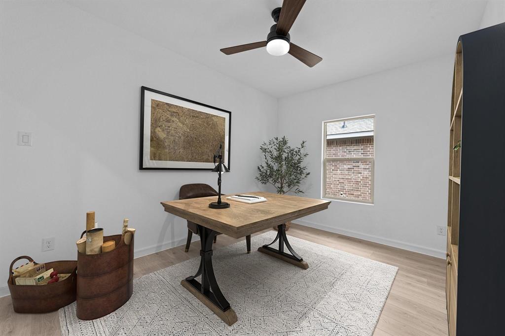 1509 Hamilton Street Howe, TX 75459 - Photo 14 of 23 Office featuring a ceiling fan, baseboards, and light wood-type flooring