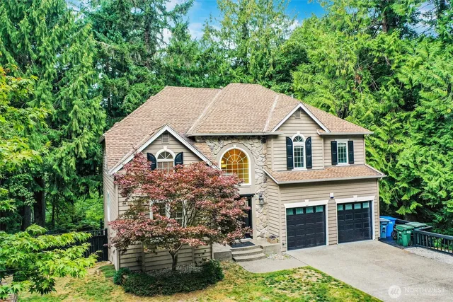 a aerial view of a house with a garden