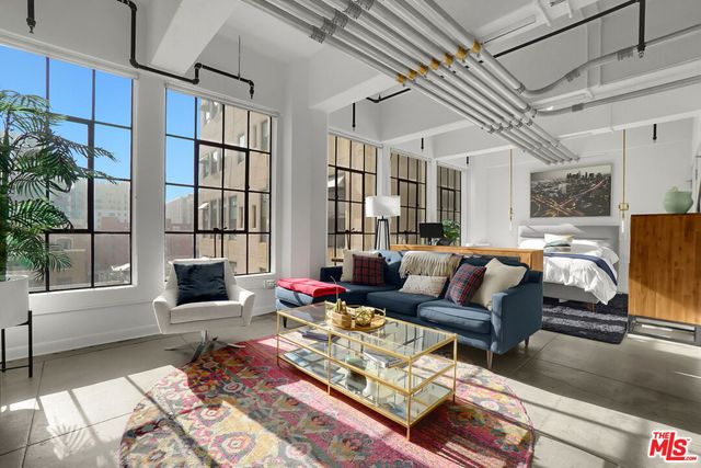 a living room with furniture or couch and a table