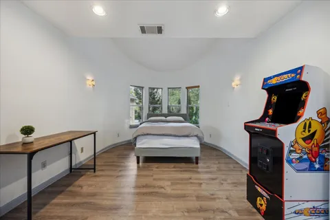 a living room with furniture and a gate