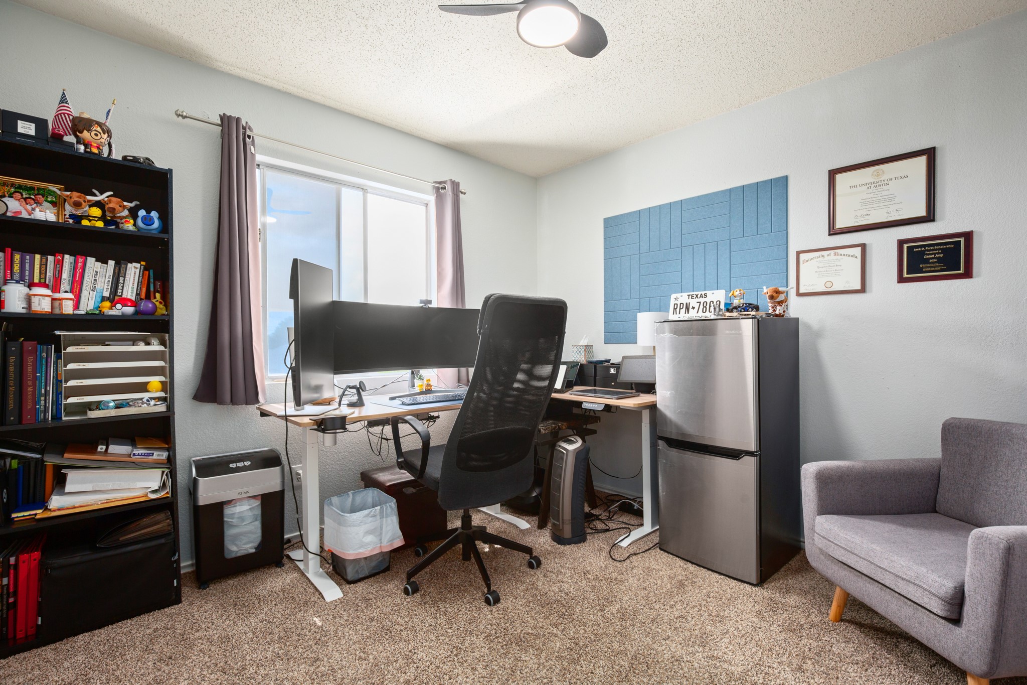13803 Randalstone Drive Pflugerville, TX 78660 - Photo 20 of 27 Office space featuring light colored carpet, a textured ceiling, and a ceiling fan
