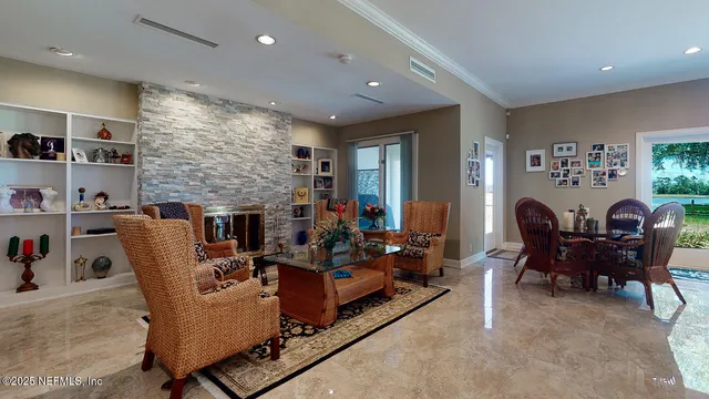 an aerial view of waterside residential houses
