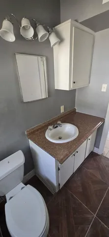 a bathroom with a toilet a sink and mirror
