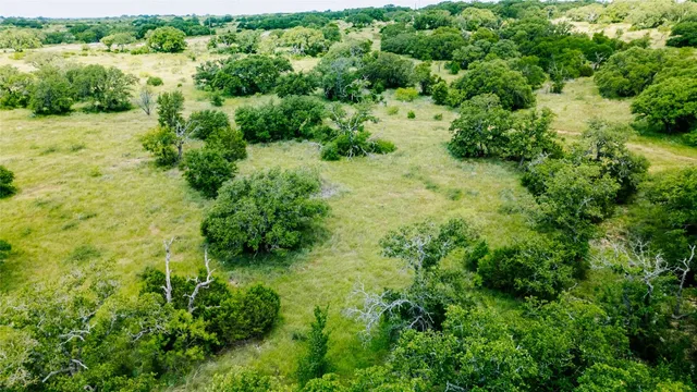 an aerial view of residential house with outdoor space and trees all around