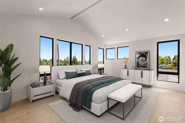 an empty room with floor to ceiling window and an outdoor view