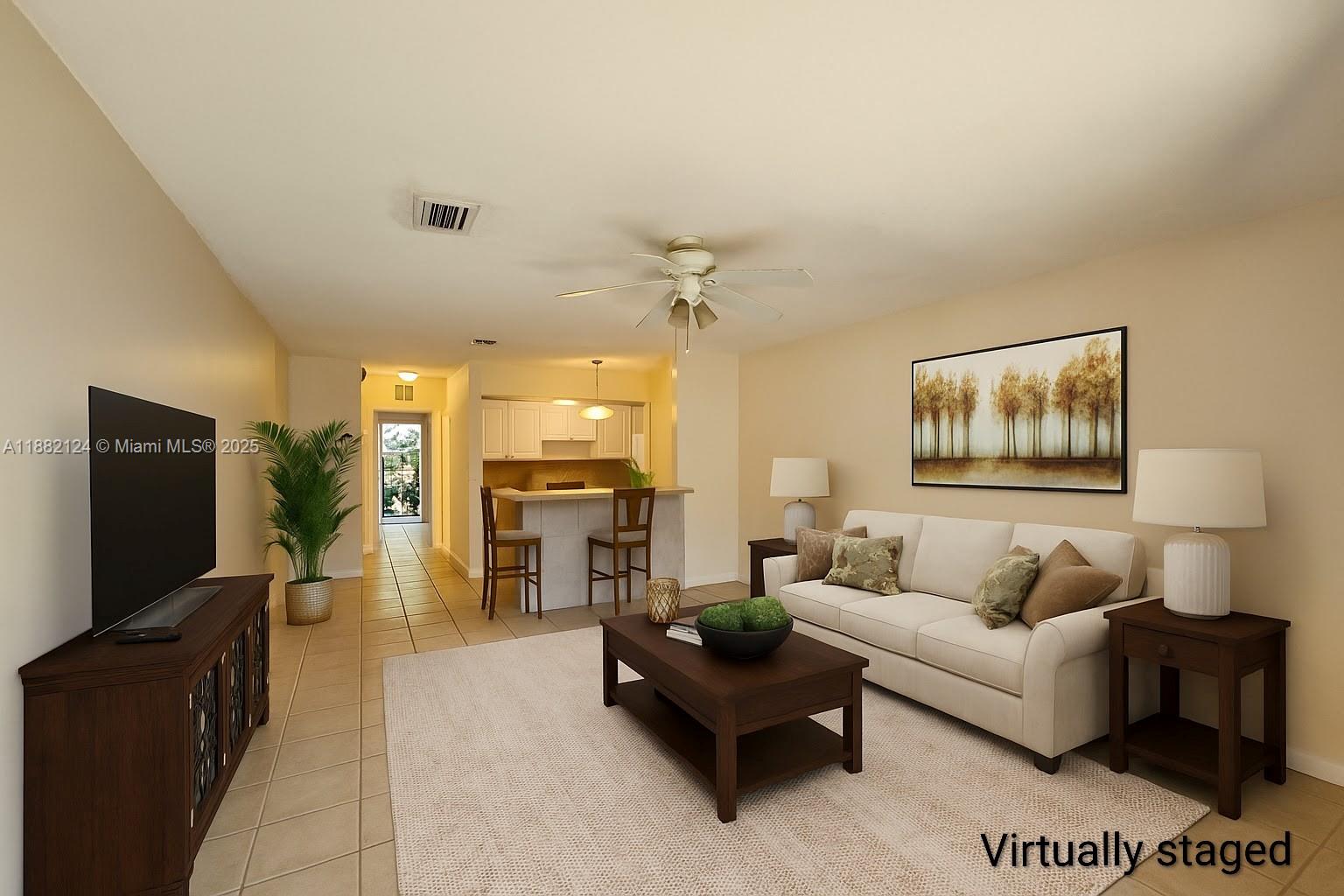 3217 Northeast 7th Place, Unit 2 Pompano Beach, FL 33062 - Photo 4 of 20 a living room with furniture and a flat screen tv