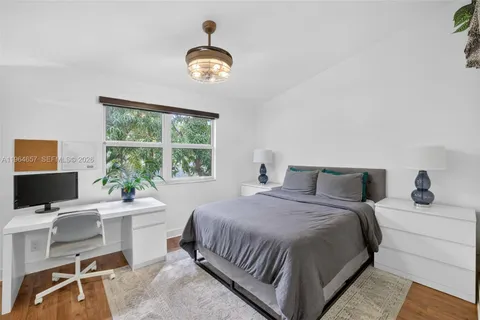 a bedroom with a bed and a desk