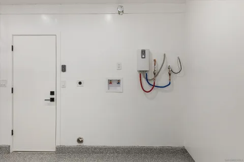 a view of small space with racks on the wall
