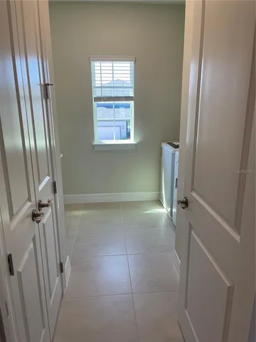 a view of a room with a door