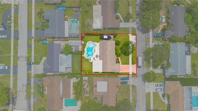 an aerial view of a house having outdoor space