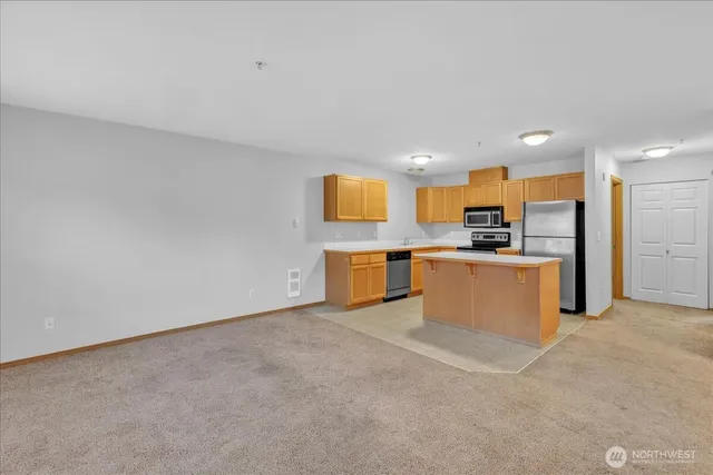 a large kitchen with cabinets and a stainless steel appliances