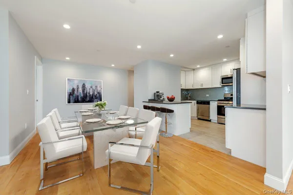 a view of a dining room kitchen and a window