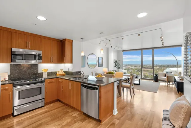 a kitchen with lots of counter top space