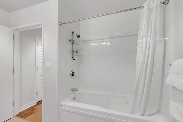 a bathroom with a bathtub