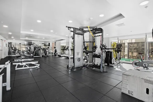 a view of a room with gym equipment