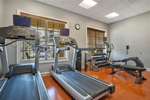 a room with gym equipment