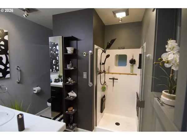 a bathroom with a bathtub