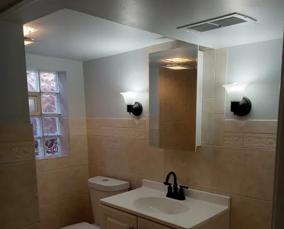 a bathroom with a toilet a sink and mirror