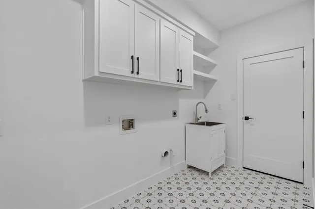 a view of cabinets and window