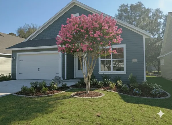 a front view of a house with garden