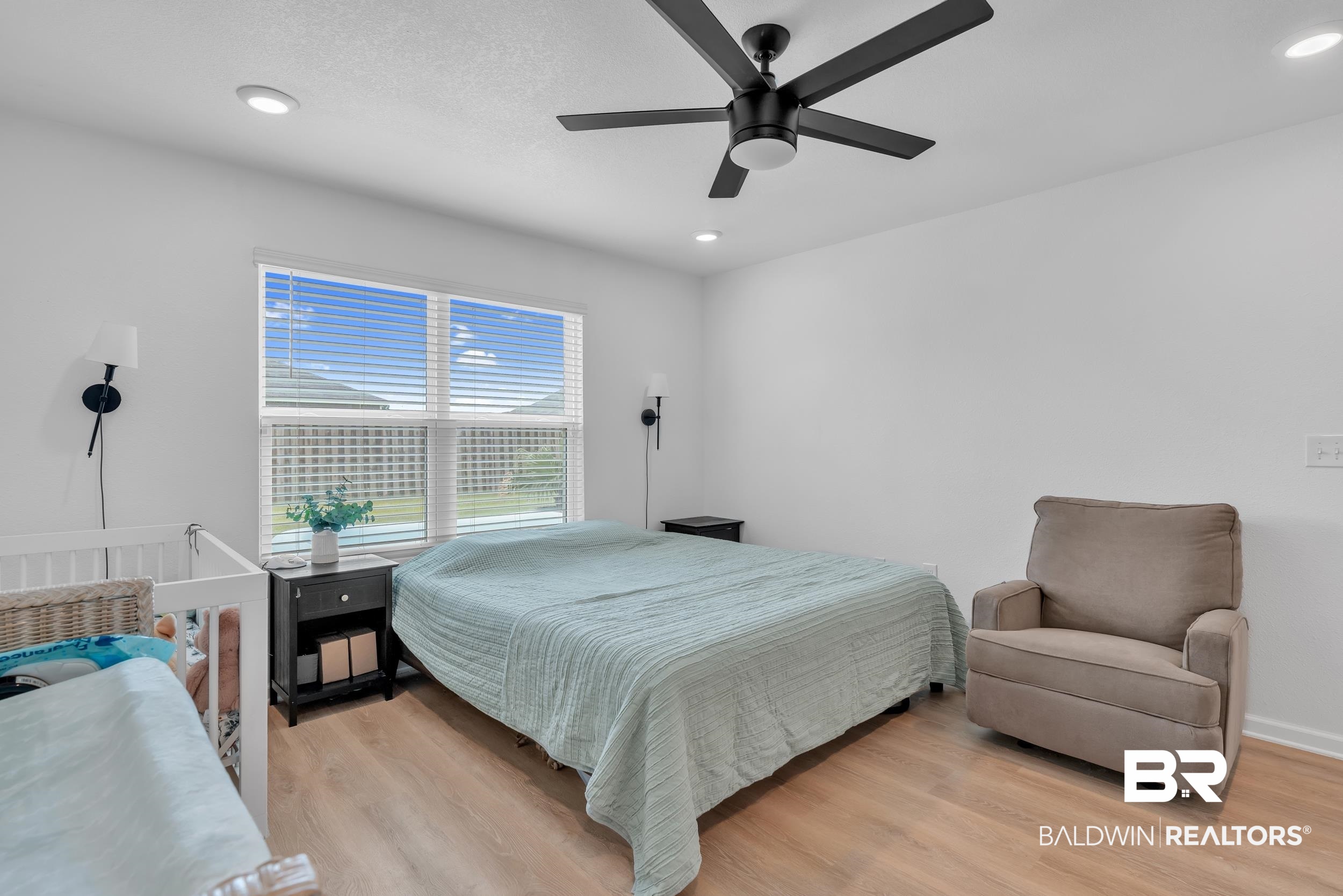 8027 Pickwick Dr. Foley, AL 36535 - Photo 19 of 37 Bedroom with light wood-type flooring, recessed lighting, and ceiling fan