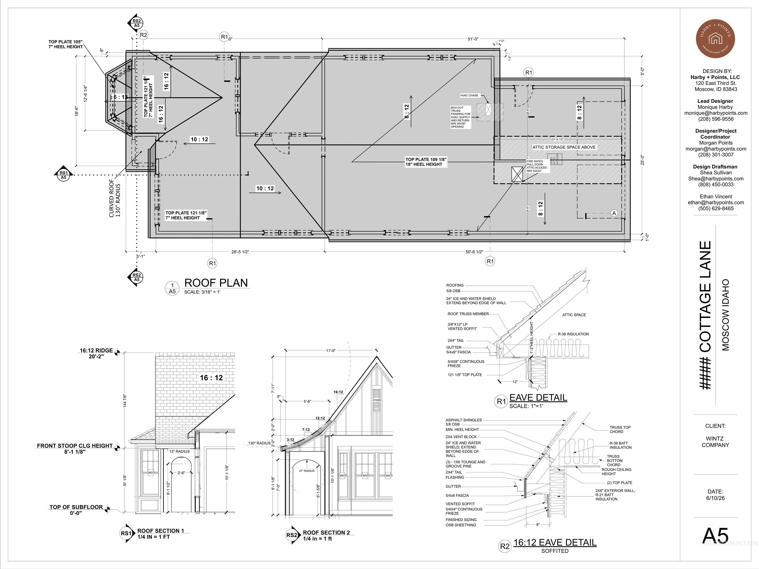 1463 Cottage Lane Moscow, ID 83843 - Photo 15 of 23 Architectural Drawing. Displaying the roof plan and associated eave details for the property