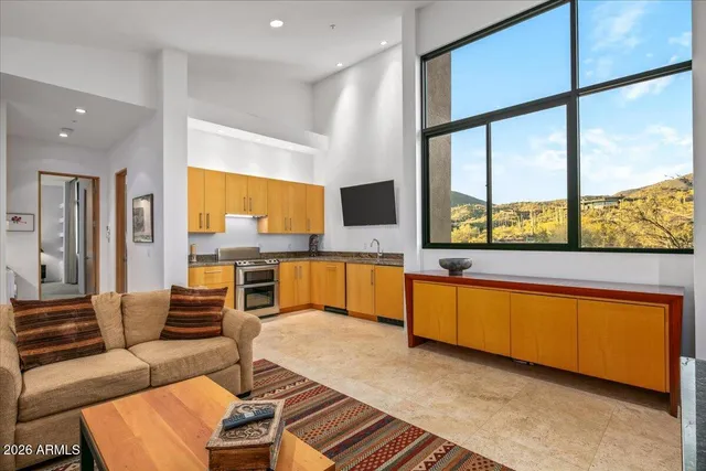 a view of a swimming pool with outdoor seating and plants
