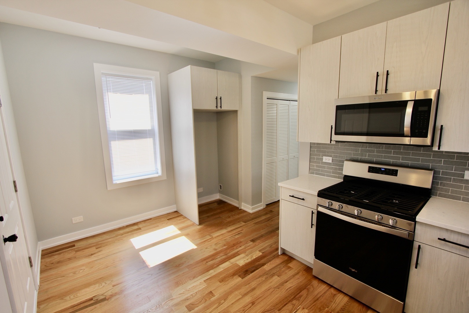7413 South Princeton Avenue, Unit 1 Chicago, IL 60621 - Photo 19 of 24 a kitchen with granite countertop a stove a sink and a microwave
