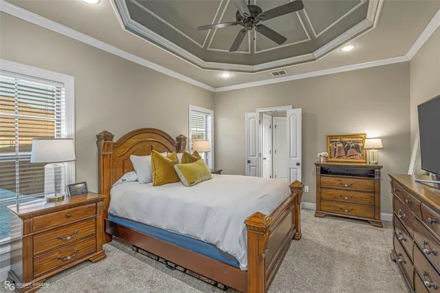 a bedroom with a bed and furniture