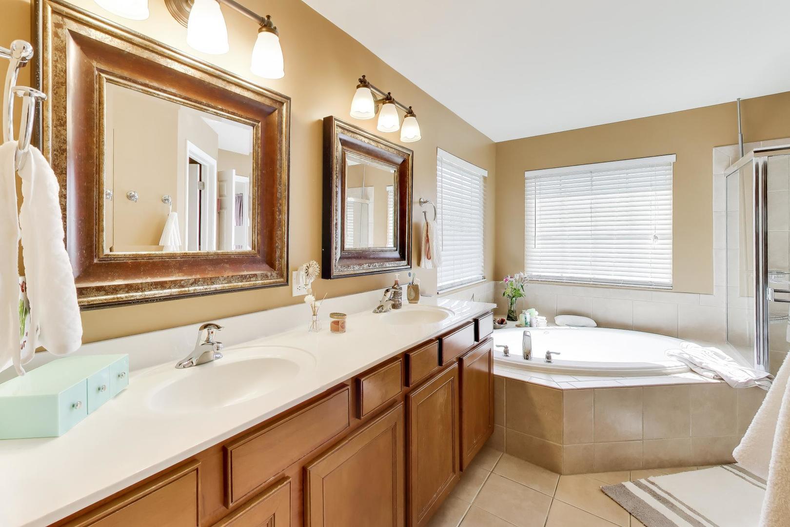 343 Copper Springs Lane Elgin, IL 60124 - Photo 23 of 50 a bathroom with a double vanity sink bathtub and next to a window