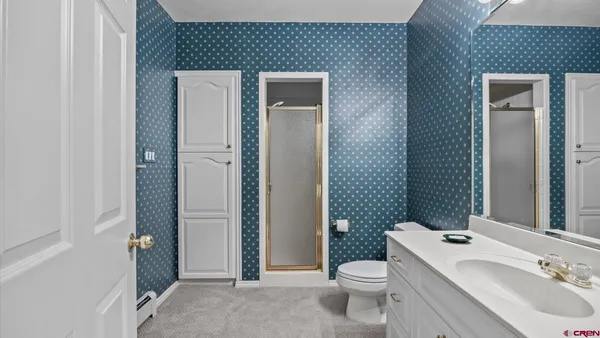 an empty room with a bathroom