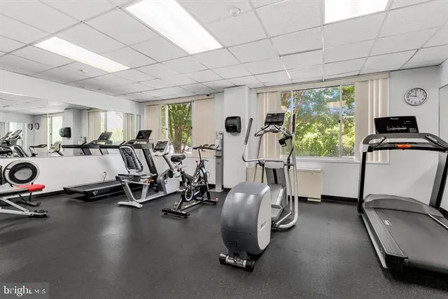 a view of a room with gym equipment