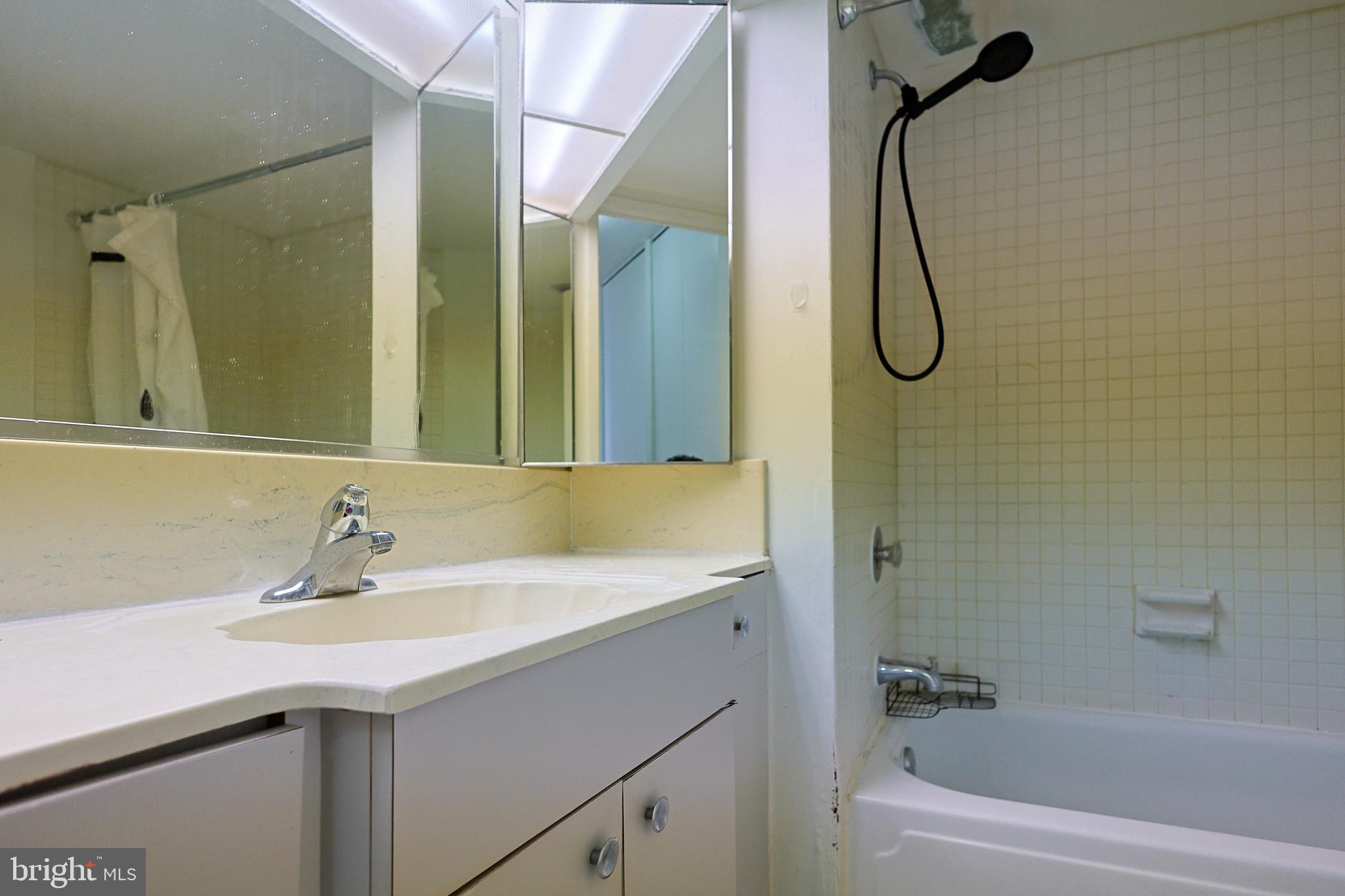 1326 Spruce Street, Unit 1602 Philadelphia, PA 19107 - Photo 5 of 11 a bathroom with a sink a mirror and a bathtub