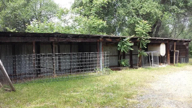 a backyard of a house with barbeque oven