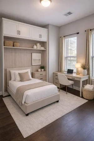 an entryway space with wooden floor