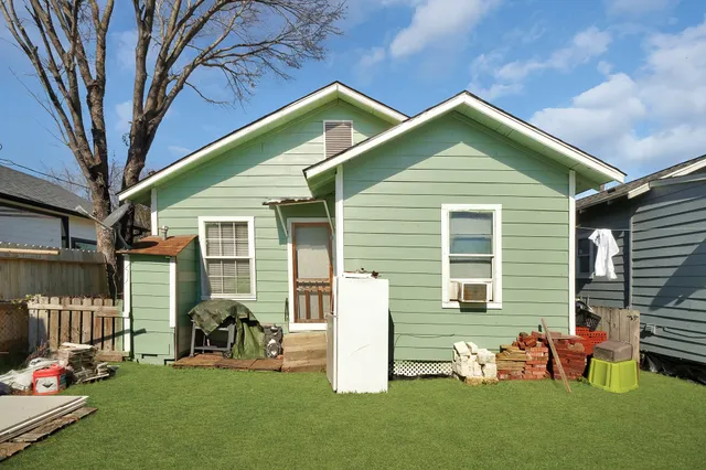 a front view of a house with patio