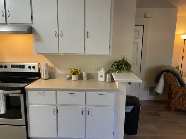 a kitchen with a sink and cabinets