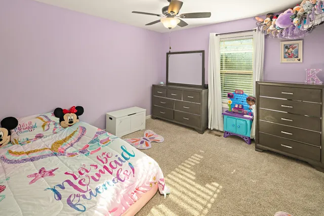 a bedroom with a bed and a dresser